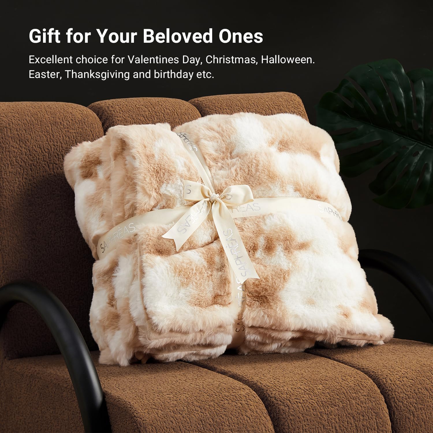 SAPHREAS Faux Fur Throw Blanket for Couch, Fluffy Fuzzy Bubble Blanket for Sofa Bed Living Room, Decor Soft Cozy Gifts for Women Men, 60x80” Tie Dye Khaki