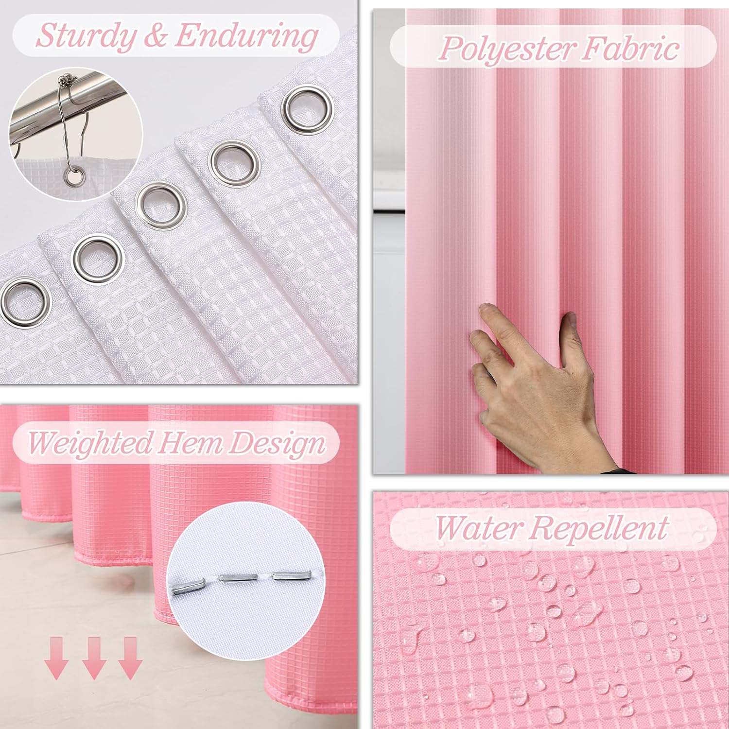Bathroom Sets with Shower Curtain and Rugs, 27PC Bathroom Accessory Set, Pink Bathroom Set, Pink Bathroom Accessories Set with Trash Can, Toilet Brush and Soap Dispensers