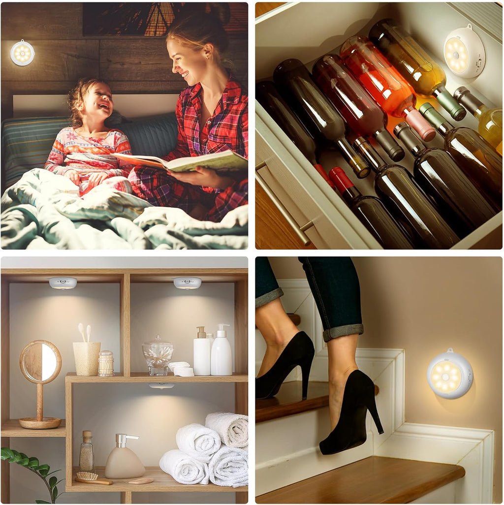 Motion Sensor Light Indoor AA Battery Operated, Under Cabinet Lighting, Magnetic Stick on LED Puck Lights for Stair, Wall, Closet, Dimmable, 3000K Warm White (3 Pack)