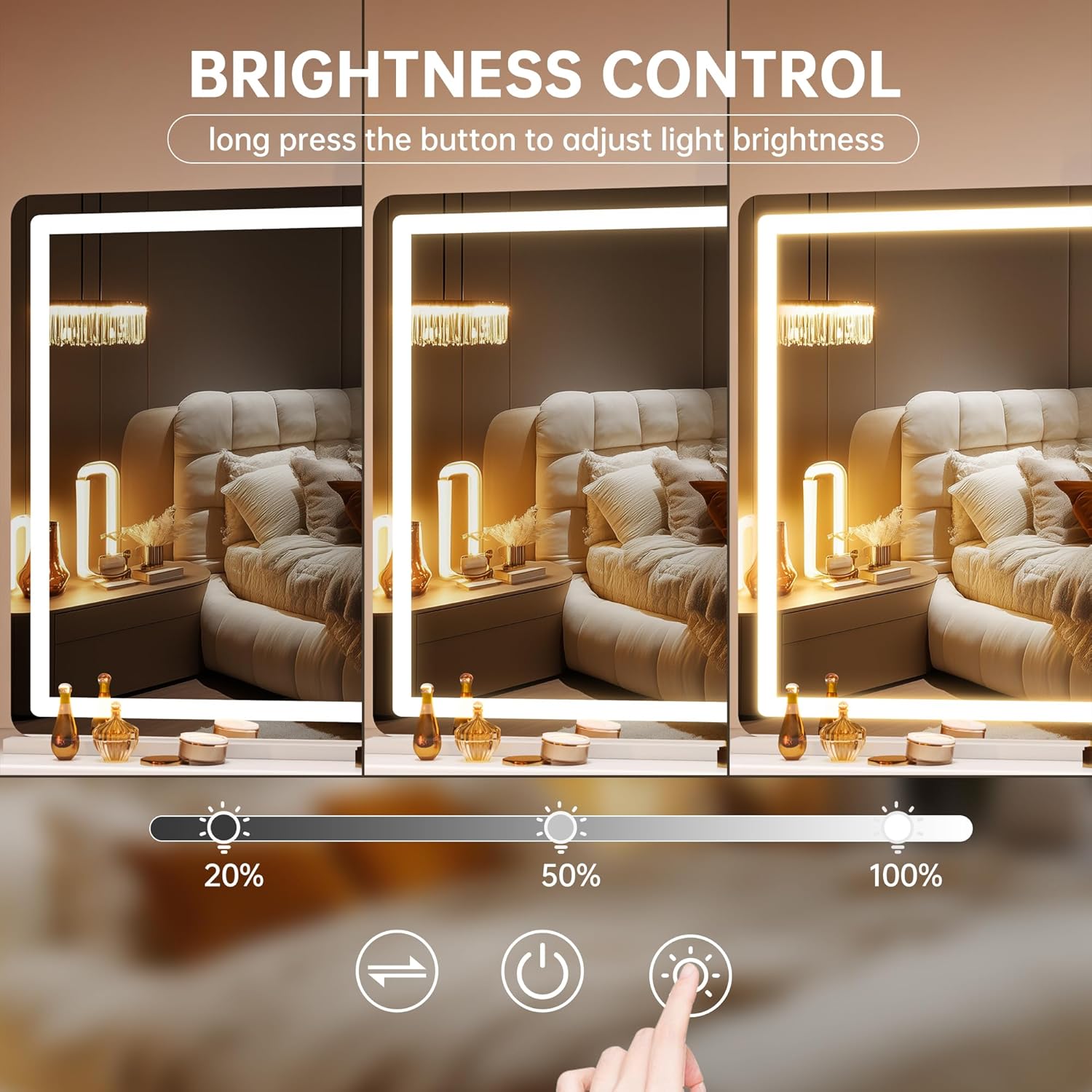 Hasipu Vanity Mirror with Lights, 55.1" x 36" LED Makeup Mirror, Lighted Makeup Mirror with Dimmable 3 Modes, Touch Screen Control Vanity Mirror Round White