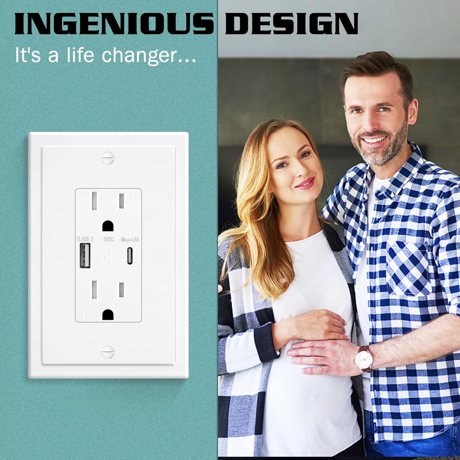 1-Gang Modern Edge Decorative Wall Plate Cover Switch Outlet Single Decorator Electrical Faceplate for Light Switches, Smart Switch, GFCI, Dimmers, Receptacle, USB Outlet (4 Pack, Single Decorator)