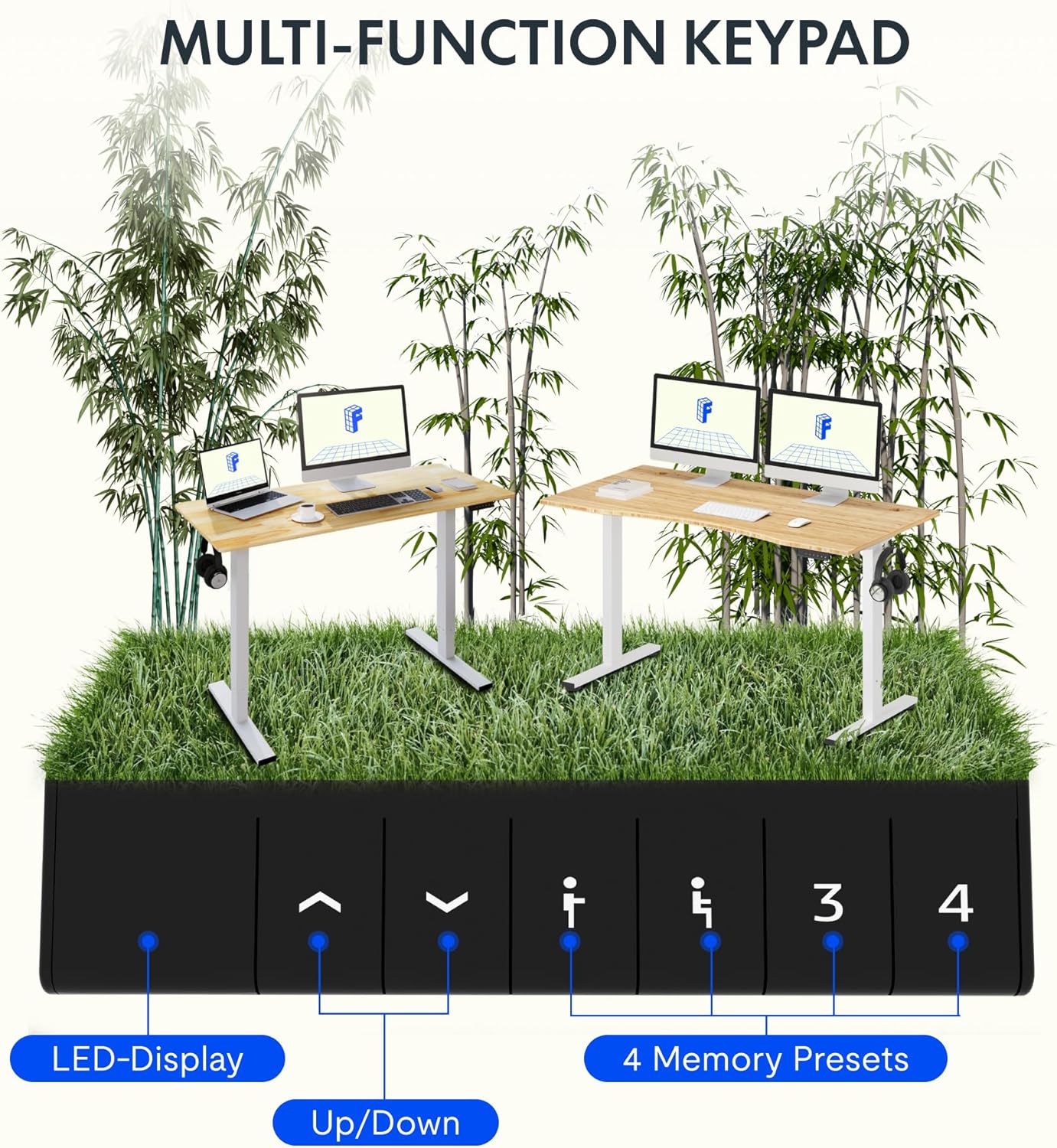 FLEXISPOT EN1 Bamboo Standing Desk, 55 x 28 Inches Whole-Piece Electric Height Adjustable Desk (Black Frame + Bamboo Top, 2 Packages)