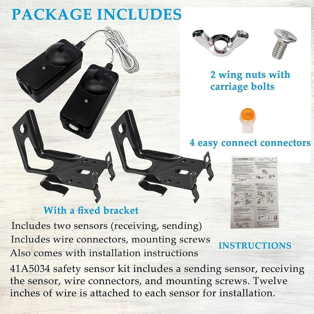 Garage Door Opener Safety Sensor Kit with Bracket, ABS Raynor Pilot Garage Door Safety Sensor for Liftmaster, Chamberlain, Sears, Raynor, Garage Door Opener
