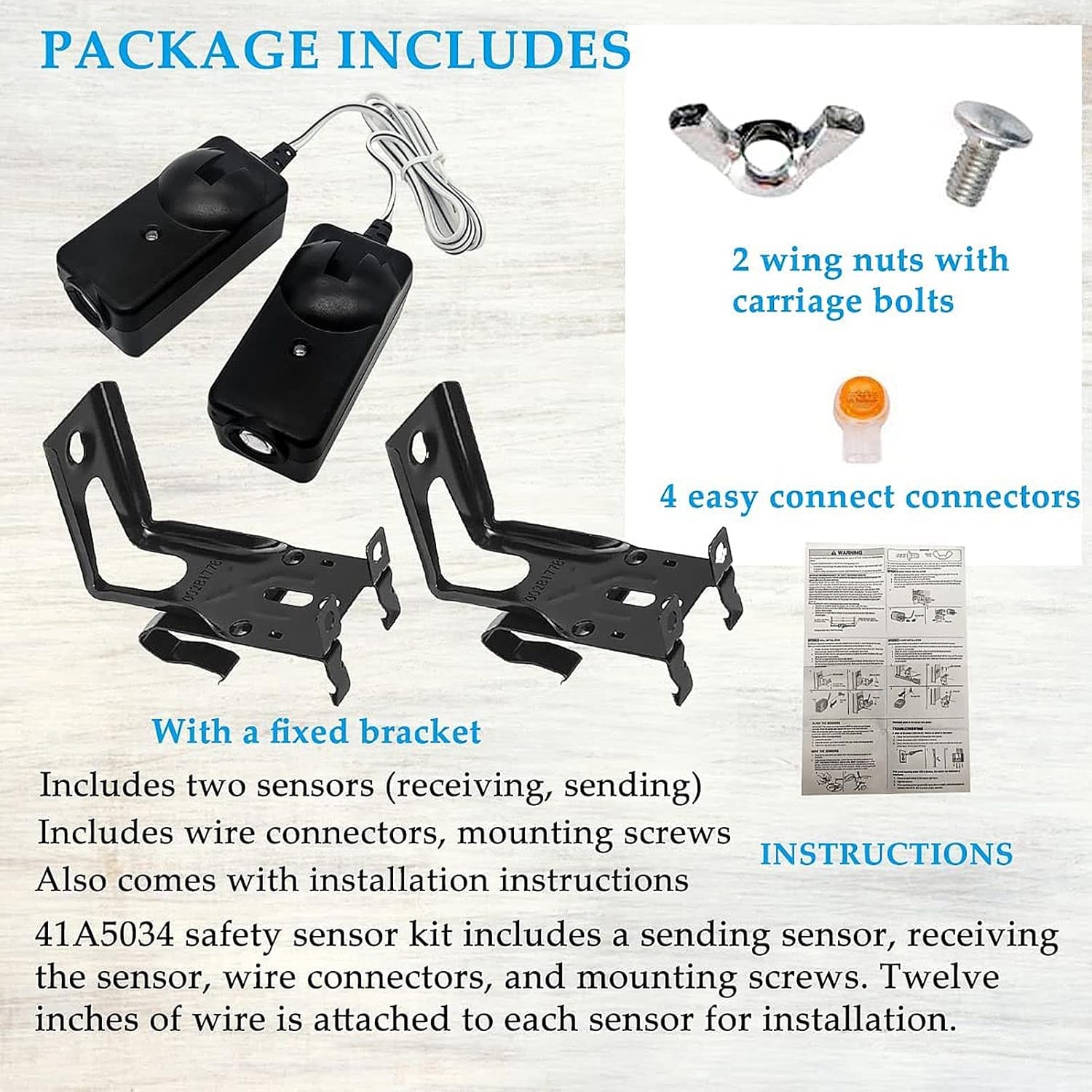 Garage Door Opener Safety Sensor Kit with Bracket, ABS Raynor Pilot Garage Door Safety Sensor for Liftmaster, Chamberlain, Sears, Raynor, Garage Door Opener