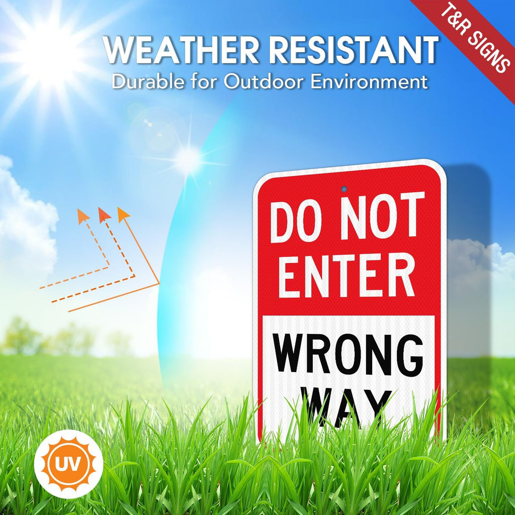 T&R Do Not Enter Wrong Way Sign, 18" x 12" Engineer Grade Reflective Sheeting, Rust Free Aluminum, Weather Resistant, Waterproof, Fade Resistant, 2 Pre-drilled Holes