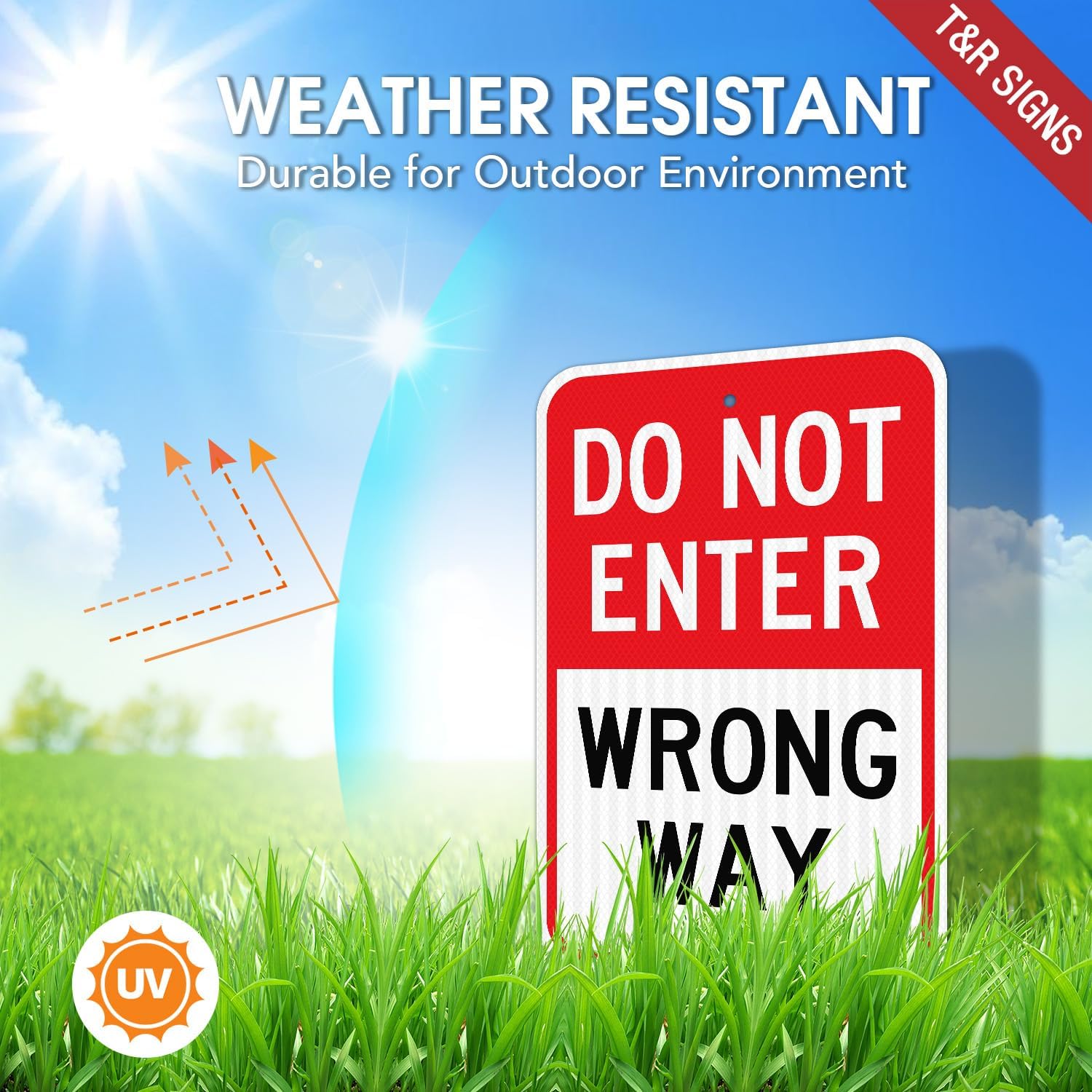 T&R (2 Pack) Do Not Enter Wrong Way Sign, 18" x 12" Engineer Grade Reflective Sheeting, Rust Free Aluminum, Weather Resistant, Waterproof, Fade Resistant, 2 Pre-drilled Holes