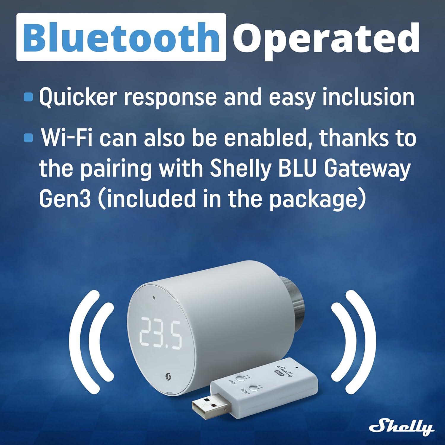 Shelly Blu TRV & Blu Gateway Gen3, Bluetooth-Operated Smart Thermostatic Valve, Smart Thermostatic Radiator Valve, Temperature Control, Home Automation, Compatible with Alexa, Google, Home Assistant