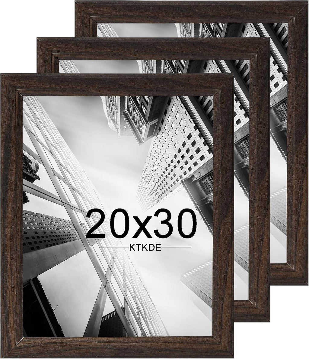 KTKDE Studio Gallery 20X30in Select Poster Frame Set of 3, Walnut Wooden frames Display Poster, Posters & Art Prints for Artwork Wall Vertical or Horizontal Display best gift