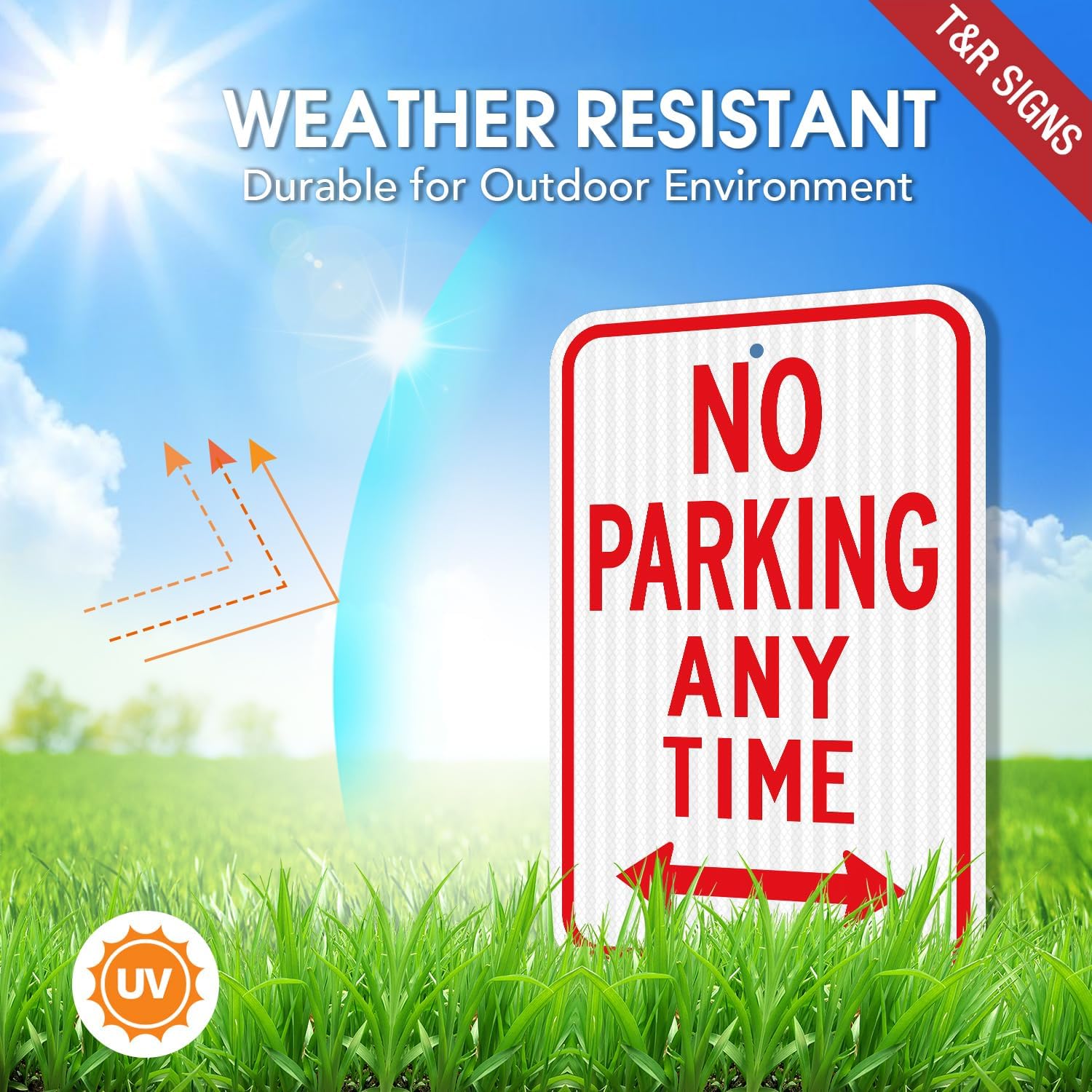 T&R (2 Pack) Large No Parking Anytime Signs, 18" x 12" Engineer Grade Reflective Sheeting, Rust Free Aluminum, Weather Resistant, Waterproof, Fade Resistant, 2 Pre-drilled Holes