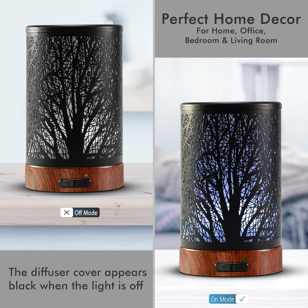 EQUSUPRO Essential Oil Diffuser 150ml Black Metal Aromatherapy Oil Diffuser Ultrasonic Cool Mist Diffuser with Auto Shut-Off Protection,7 Colors Changed LED for Home Office SPA Yoga