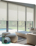 Yoolax Smart Coupled Roller Shades Compatible with Alexa Google, Motorized Blinds with Remote Light Filtering Coupled Roller Shades for X-Large Windows, Custom Size(XL Coupled-Linen Beige)
