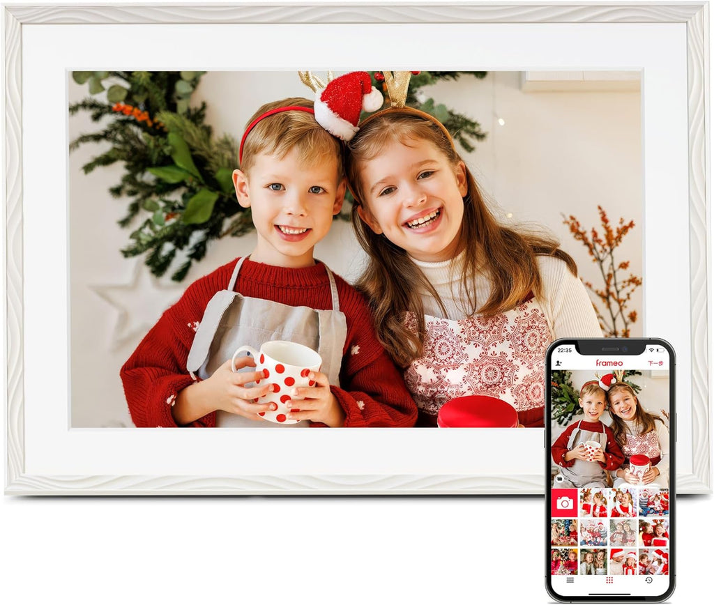 Digital Picture Frame, Frameo 10.1 Inch Digital Photo Frame WiFi, 32GB Memory, Electric Frame Slideshow, 1280 * 800 HD Touch Screen, Wall Mountable, Auto-Rotate, Share Instantly, Gifts for Mom, Women