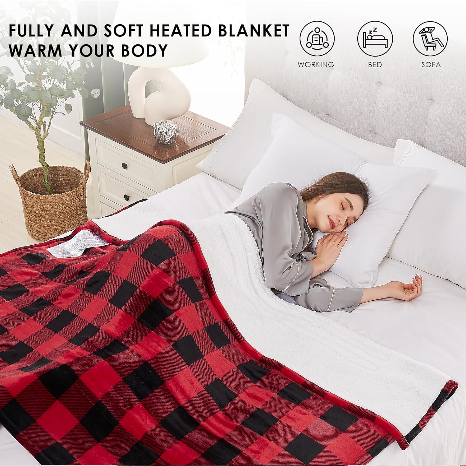 HomeMate Electric Blanket Heated Full Size - 72“x84“ Ultra Soft Cozy Flannel Heating Blanket with 10 Fast Heat Levels 8 Hours Auto Off Over-Heated Protection ETL Certification Keep Warm in Home Office