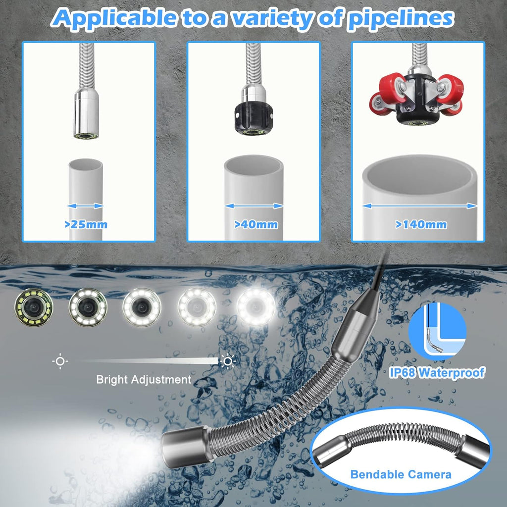 Sanyipace Sewer Camera 131FT/40M with 512Hz Transmitter, Self-Leveling, Distance Counter, Plumbing Inspection Camera with Microphone Speaker Audio Video Record, 16GB TF Card, Pipe Pulley (7mm Cable)