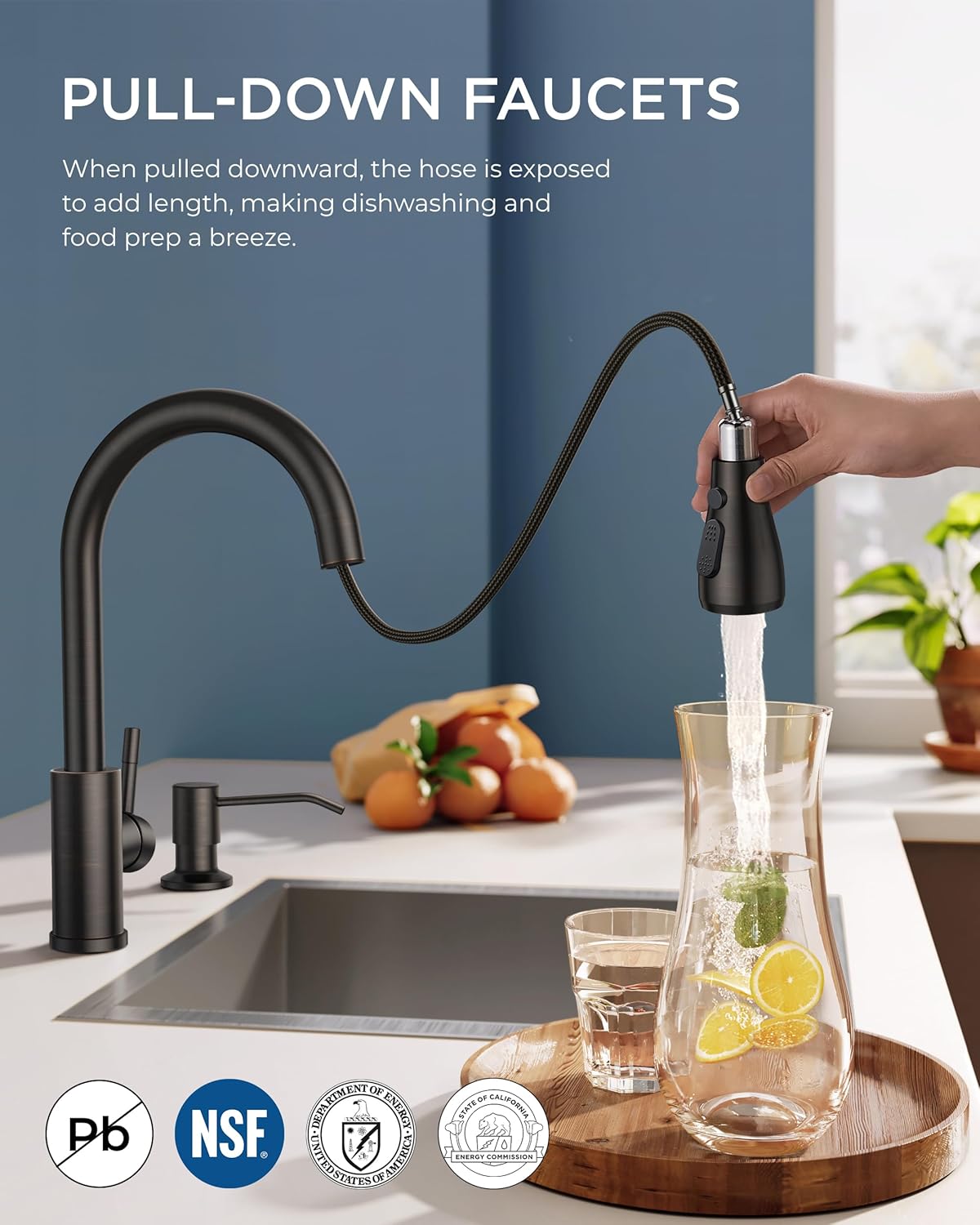 FORIOUS Kitchen Faucet with Soap Dispenser, Single Handle Stainless Steel Transitional Sink Faucet with Pull Down Sprayer 1 or 3 Hole, Suitable for Farmhouse Laundry Camper RV Bar, Oil Rubber Brown