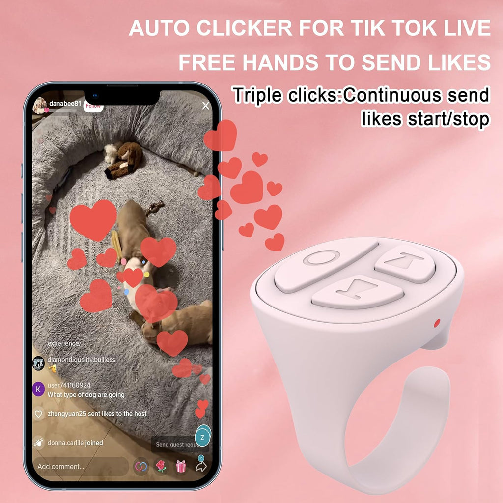 TikTok Scrolling Ring Bluetooth Camera Remote Control Page Turner for iPhone iPad Android Tablet Ebook Reading Scrolling Ring for iPhone TikTok (Baby Pink with Charging Case)