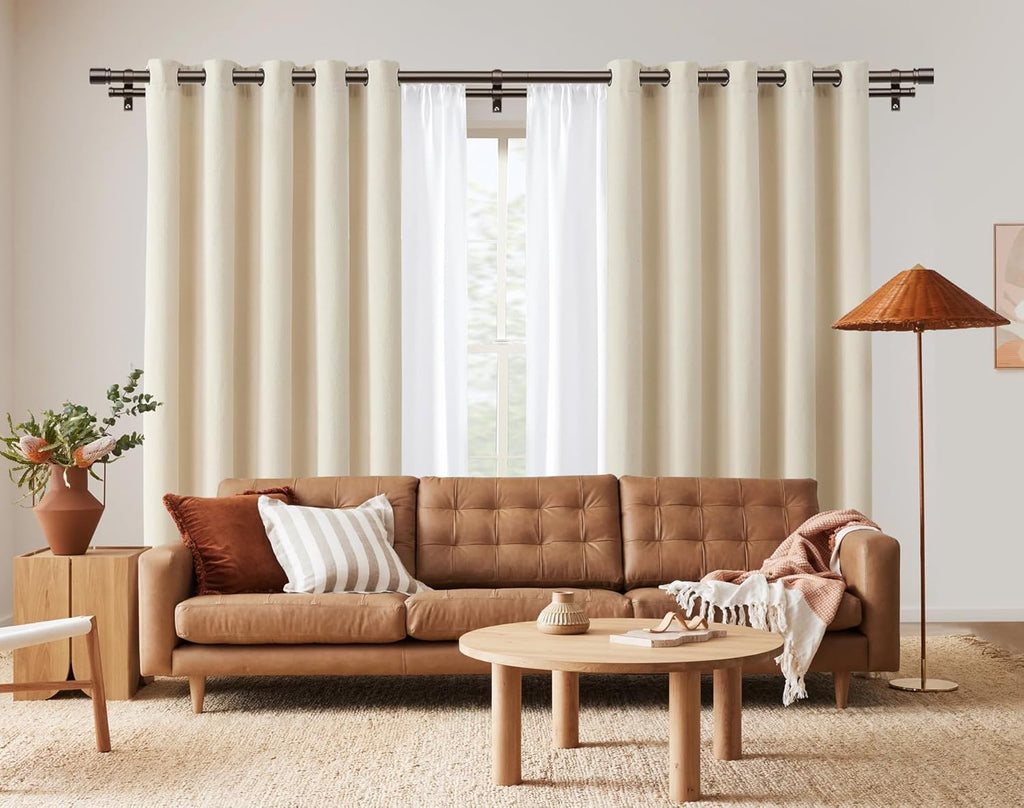 Double Curtain Rod 72 to 144 Inch, HOTOZON 1 Inch Heavy Duty Curtain Rods for Windows, Telescoping Double Drapery Rod with Simple Cap Finials, Bronze