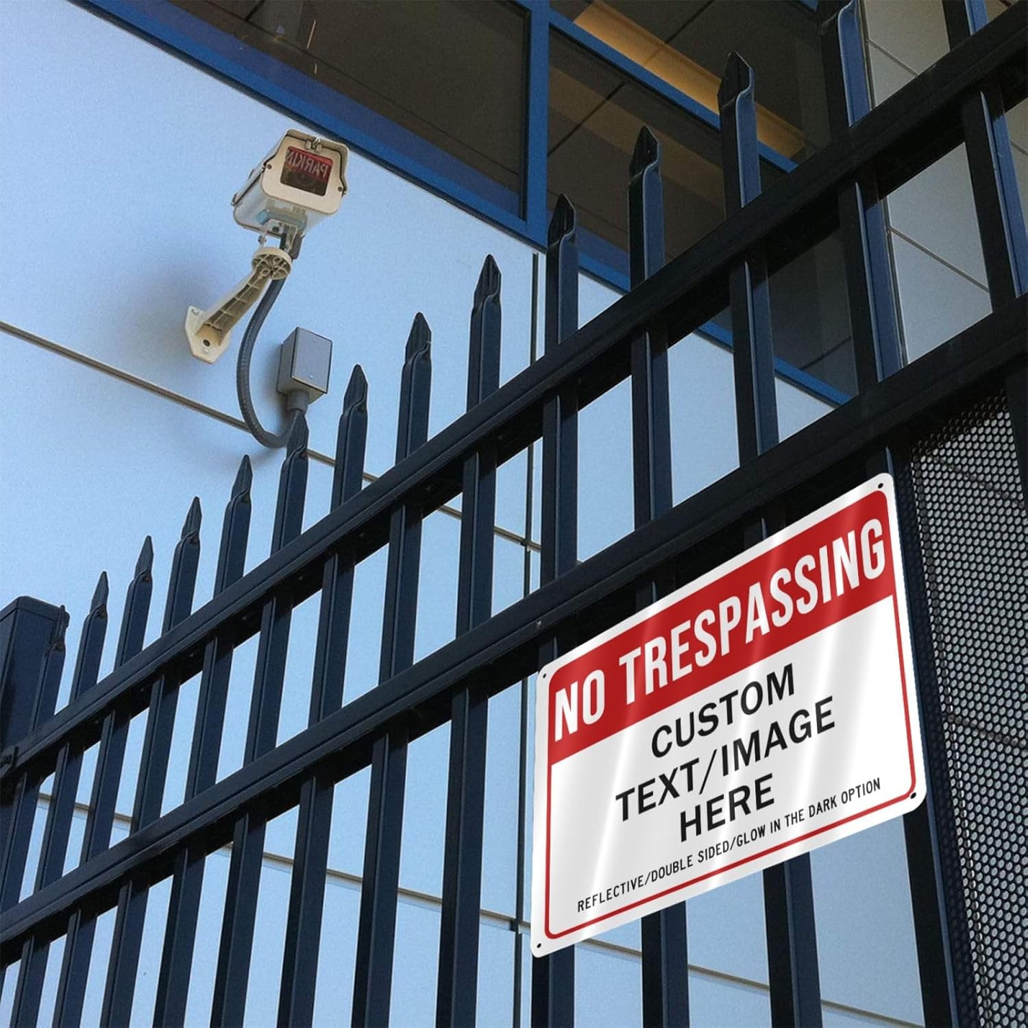Custom No Trespassing Sign, Glow in the Dark/Reflective Option, 14''x10'' Personalized Aluminum Warning Signs, Customize for Business, Yard, Garden, School, Indoor/Outdoor Use