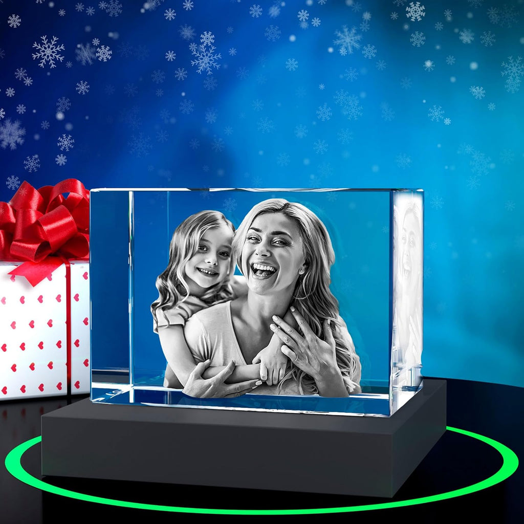ArtPix 3D Premium Crystal Photo, Christmas Personalized Gifts for Women, Wife, Her, Him, Men, Husband, Grandma, Great Xmas Customized Gift With Your Own Photo, Custom Glass 3D Laser Etched Picture
