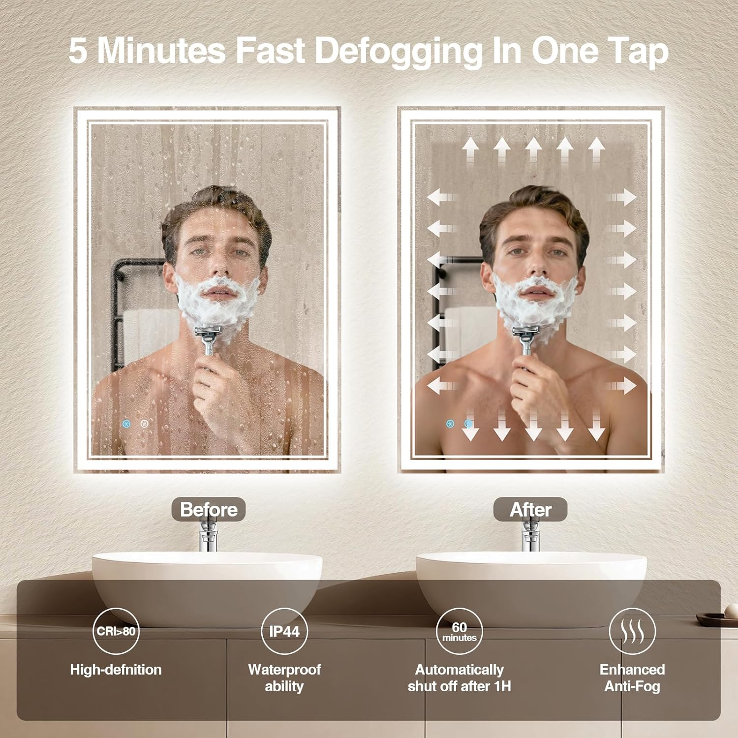20"x28" LED Bathroom Mirror with Anti-Fog, Dimmable Backlit + Front Lit, 3 Colors LED Bathroom Vanity Mirror for Wall, Memory Function, Shatter-Proof Glass, ETL Listed(NHYJ5722D-NA)