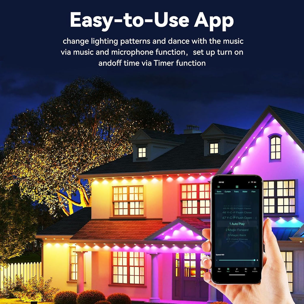 Smart Outdoor Christmas Lights, 36 LED, 54 Scene Modes, IP68 Waterproof, Compatible with Alexa & Google Assistant (52 Ft)