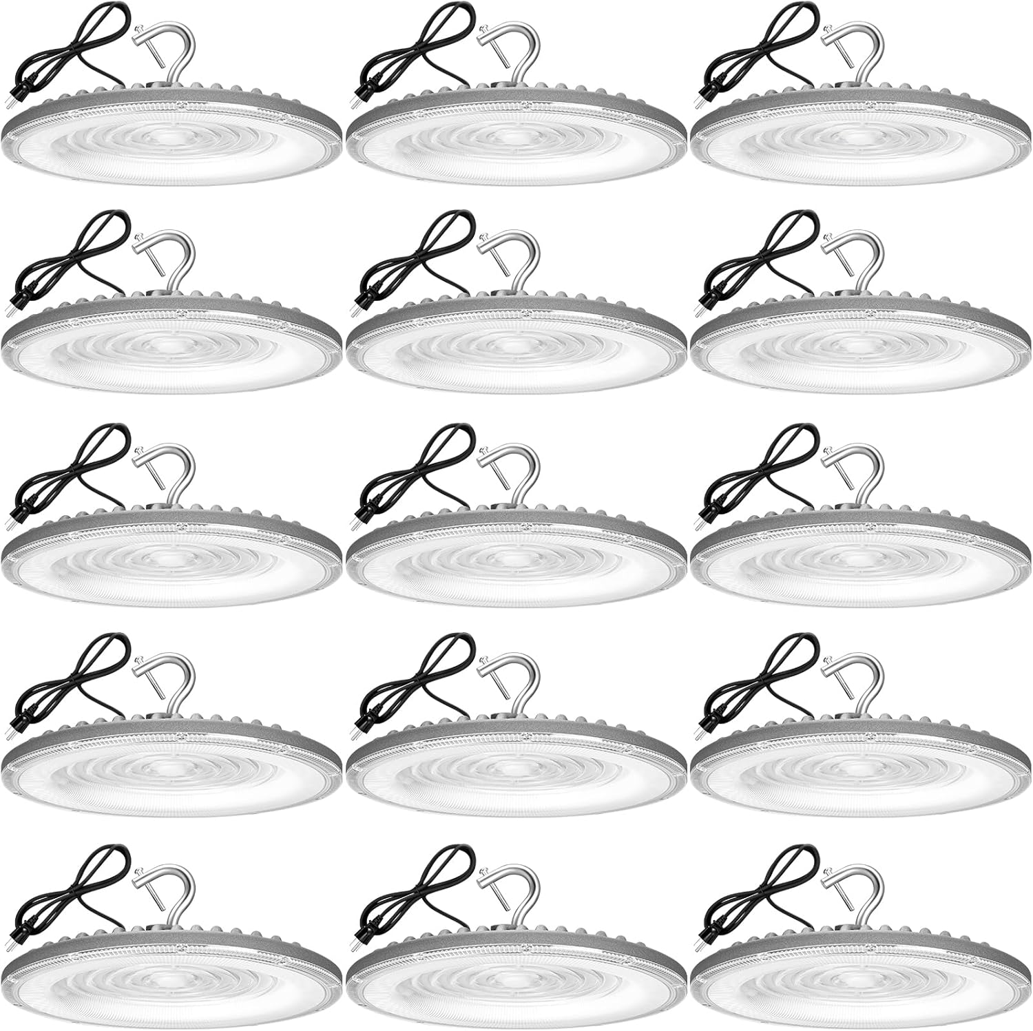 15 Pack 150W UFO Led High Bay Light,120VAC,21050LM 5000K Daylight Area Lighting,IP66 Waterproof 650W MH/HPS with Plug Commercial Bay Lighting for Warehouse/Shop/Workshop/Barn/Gym/Factory