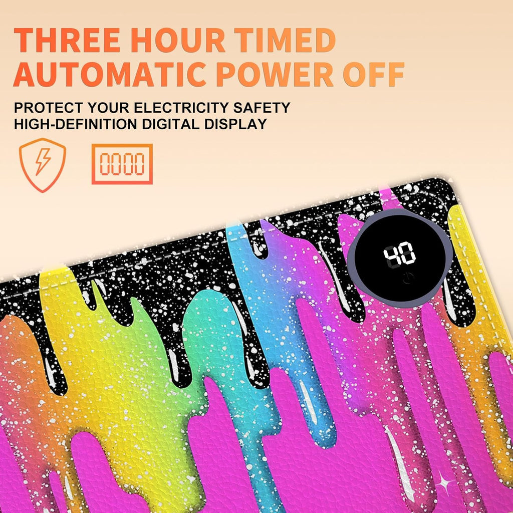 Heated Mouse Pad, Warm Desk Pad, Keyboard Mat 31.5 x 13 Inch Large Size Intelligent Fast Heating, 3 Speed Adjustable, Timed Auto Power Off for Game Office Home,Rainbow Ice Crea