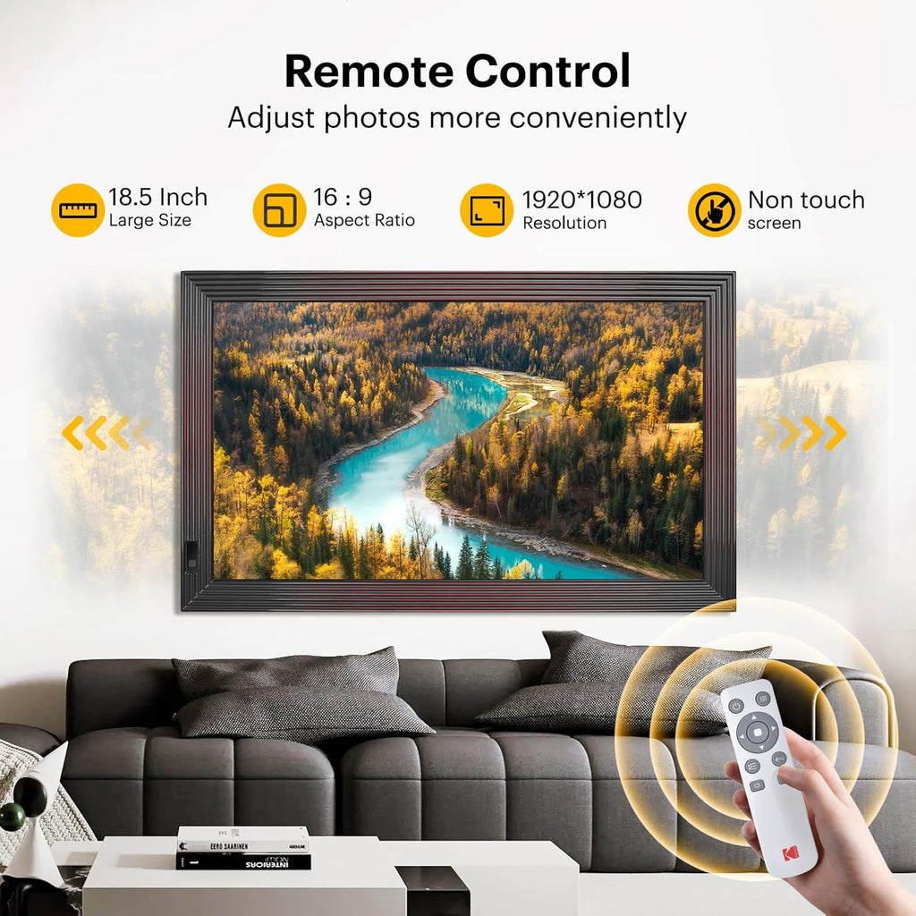 KODAK 18.5 Inch Wooden WiFi Digital Picture Frame,1920 * 1080 X-Large Digital Photo Frame,32GB Memory,IPS Screen, Wall-Mounted with Remote, Share Picture Video, Work with Alexa,Best Gifts for Mom