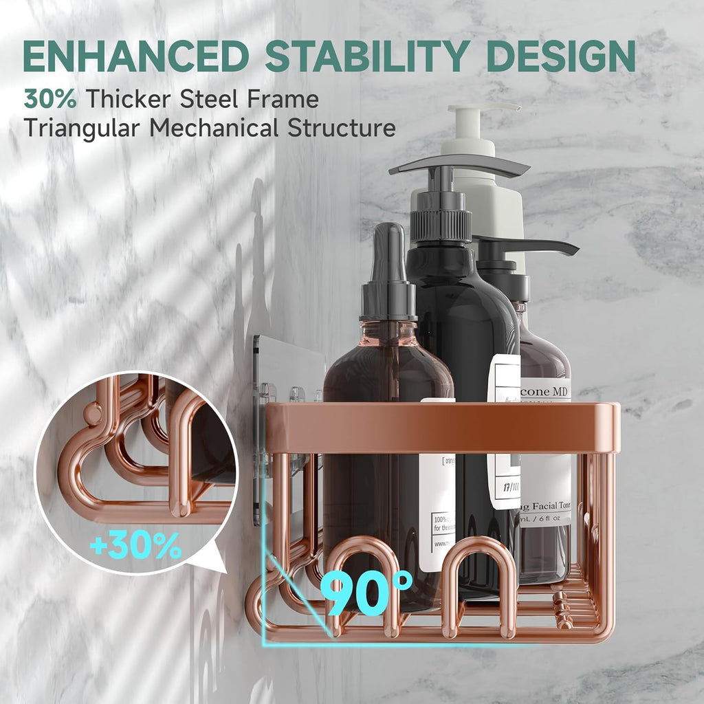 Veken Shower Caddy 6-Pack, No Drilling & Rustproof, Waterproof Adhesive Shelves Rack with Soap Holder, Large Capacity Bathroom Organizers and Storage, Wall-Mounted Kitchen & Home Decor, Rose Gold
