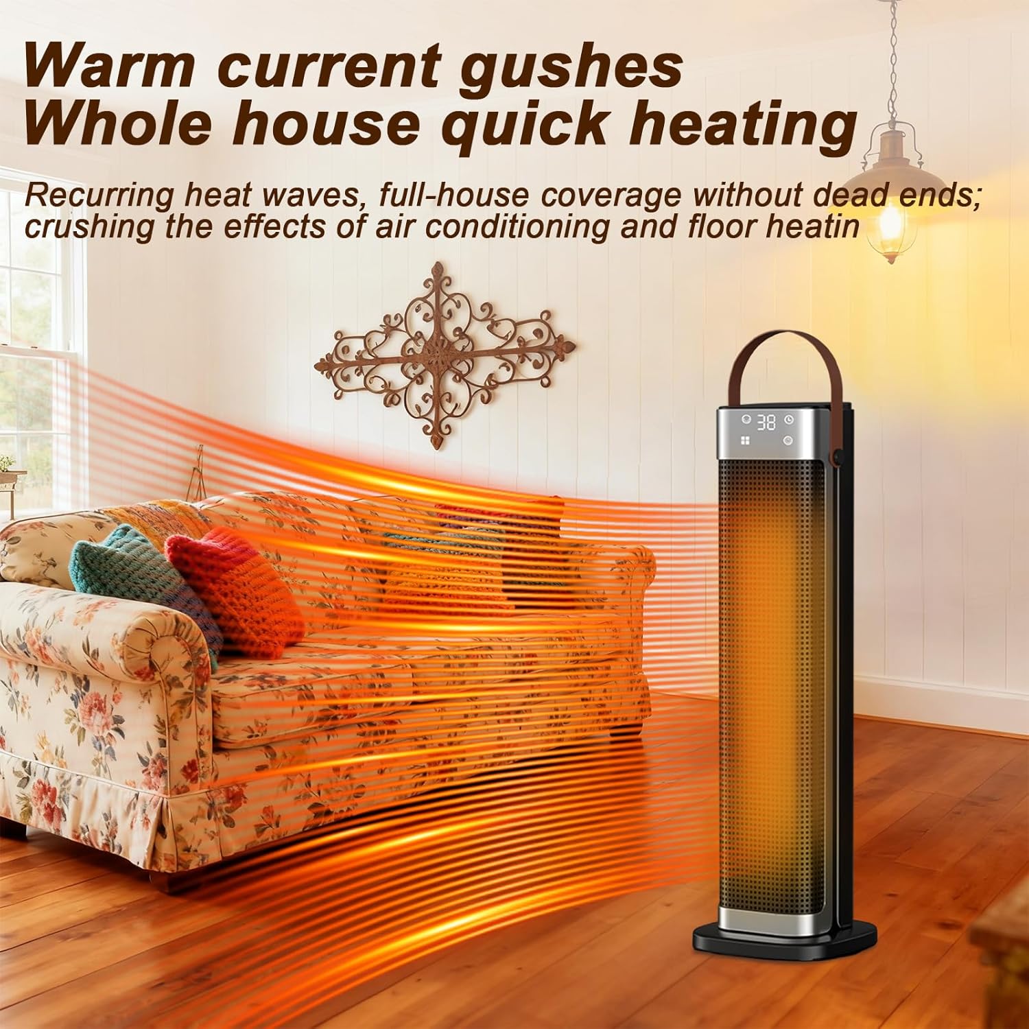 Space Heater Indoor, 25" 1500W PTC Ceramic Heater, 3 Modes, 12H Timer, 45° Oscillating, with Remote, Tower Heater for Office Bedroom