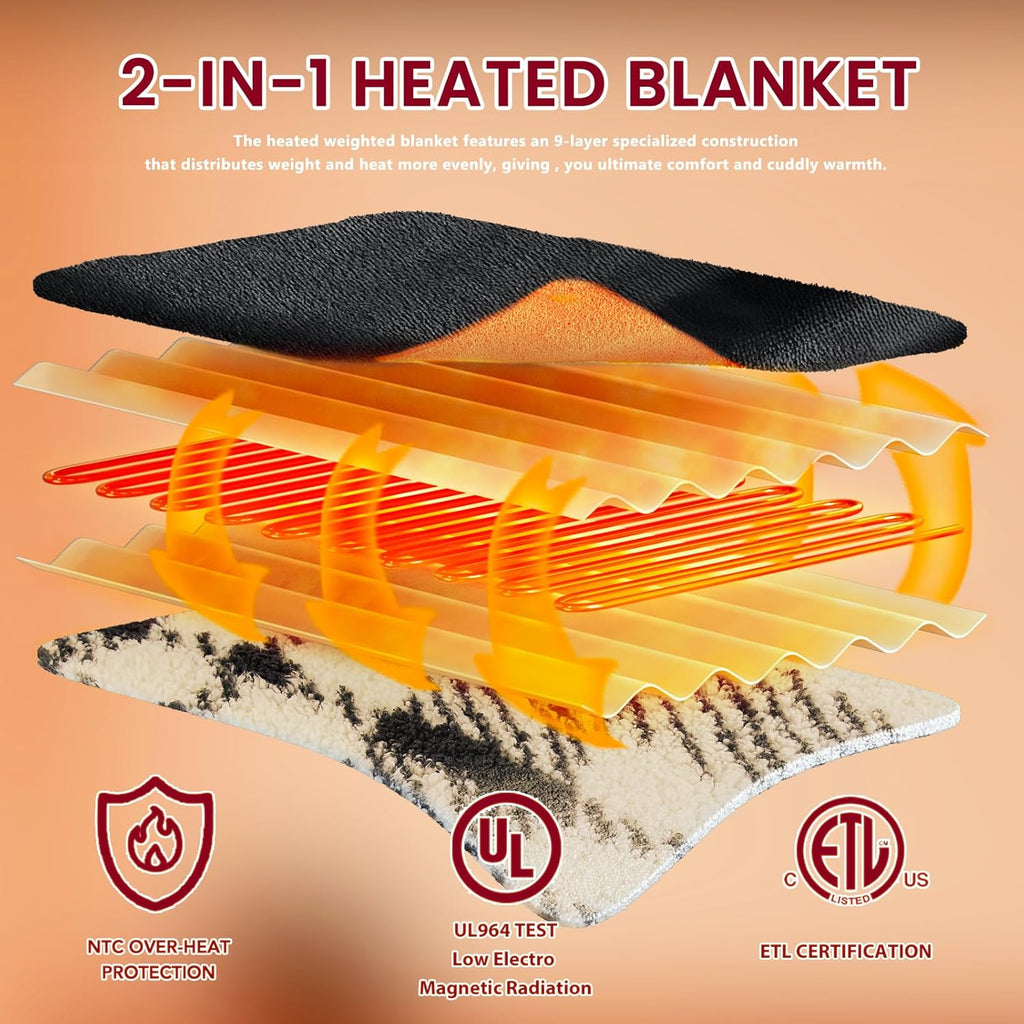Heated Electric Blanket Full Size - 72"x84" Flannel Heating Blanket with 10 Heating Levels & 5 Time Settings Over-Heat Protection, Winter Warmer for Adults with ETL Certification（Black）