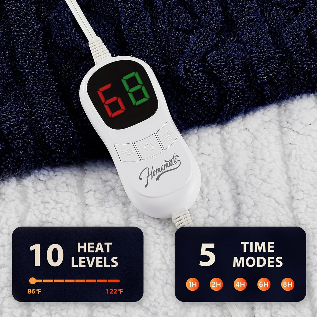 Homemate Electric Heated Blanket Full - 72"x84" Heating Bed Blankets Throw with 10 Heating Levels 8 Hours Auto Off Fast Heating Over-Heated Protection Ultra Soft Warm Flannel ETL Certified