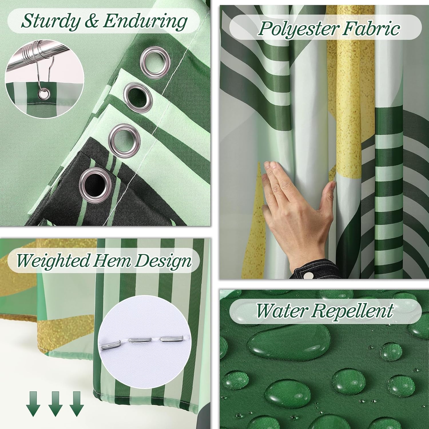 Bathroom Set - Bathroom Sets with Shower Curtain and Rugs, Bathroom Accessory Set, Dark Green Bathroom Accessories Set with Trash Can, Toilet Brush and Soap Dispensers
