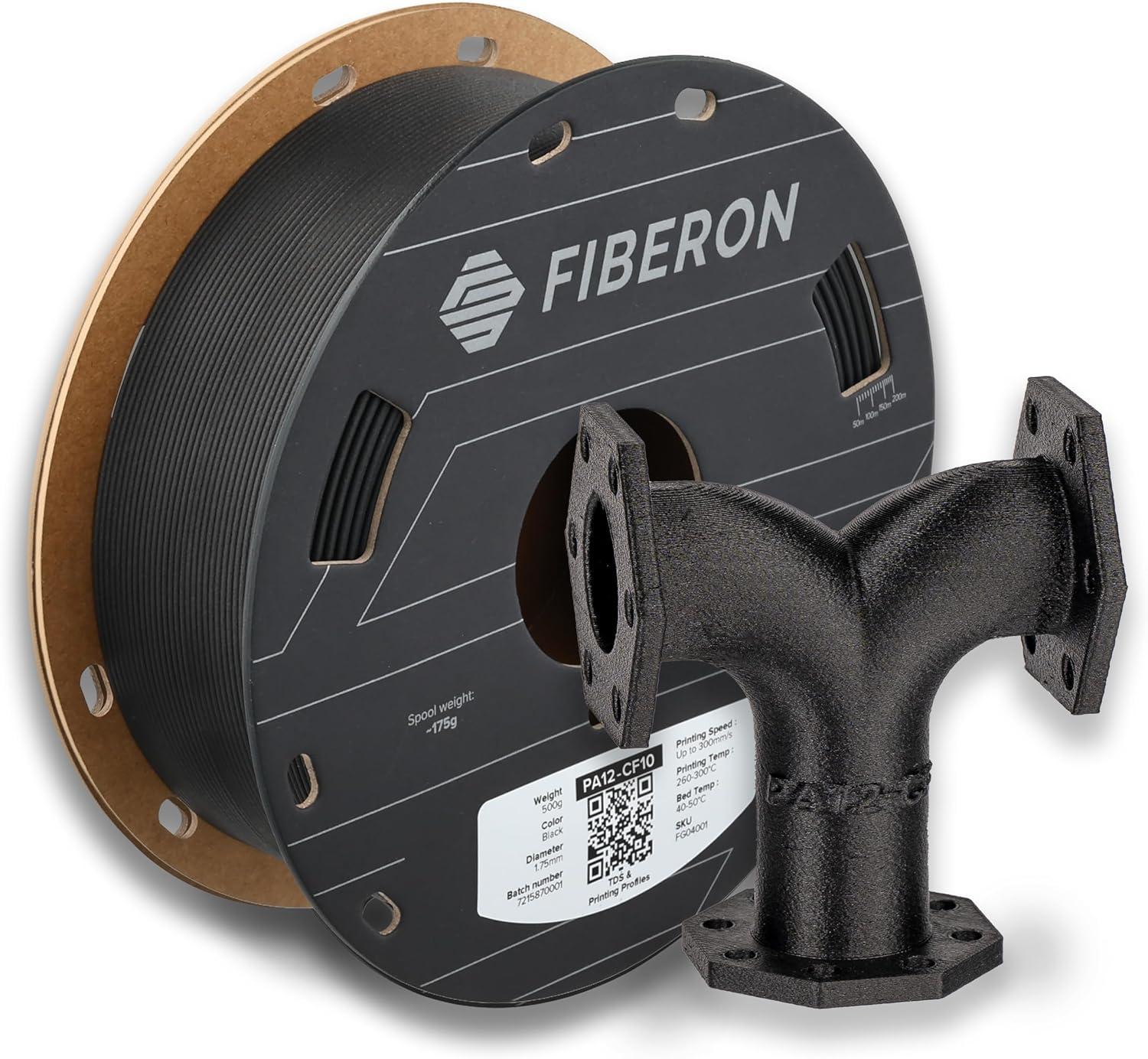 Polymaker Fiberon PA12-CF10 Nylon Filament 1.75mm Black 0.5kg, Low Moisture Sensitivity PA12-CF Carbon Fiber Nylon 1.75mm 3D Printing Filament