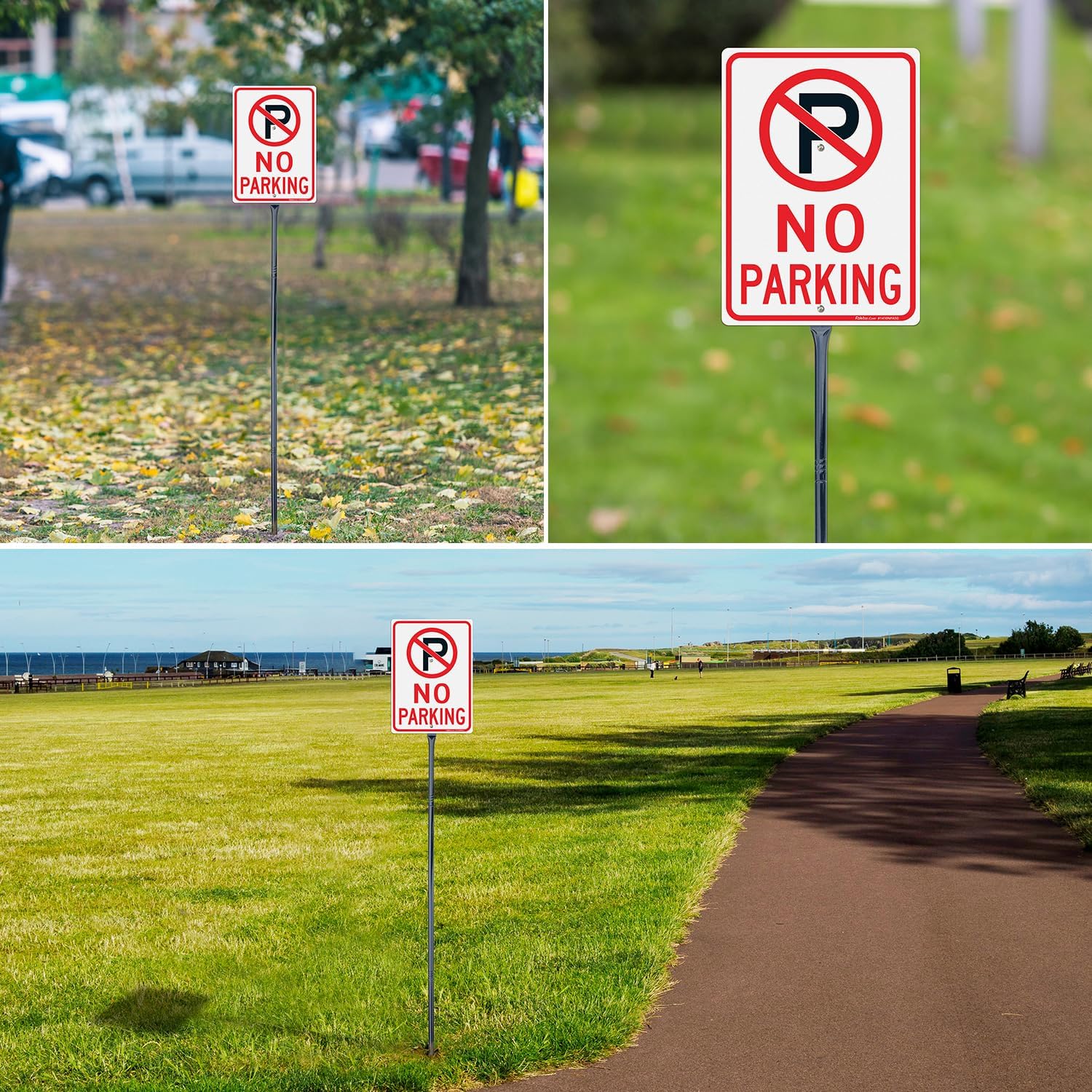 Faittoo Large No Parking Sign with 54" Metal Thick Stake, 4 Pack 14"x10" Rust Free Heavy Aluminum, Reflective, Fade Resistant, Easy to Mount, Outdoor Use
