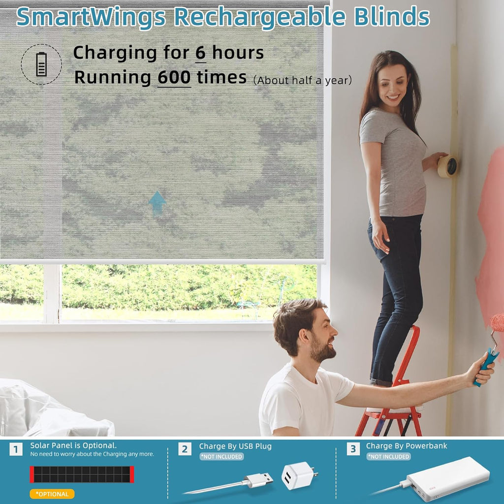 SmartWings Motorized Smart Blinds for Windows in Light Filtering, Electric Remote Roller Shades Compatible with Alexa/Google Home/Homekit, Custom Up to 110”W x 148”H, 5% Openness PVC Free Silver