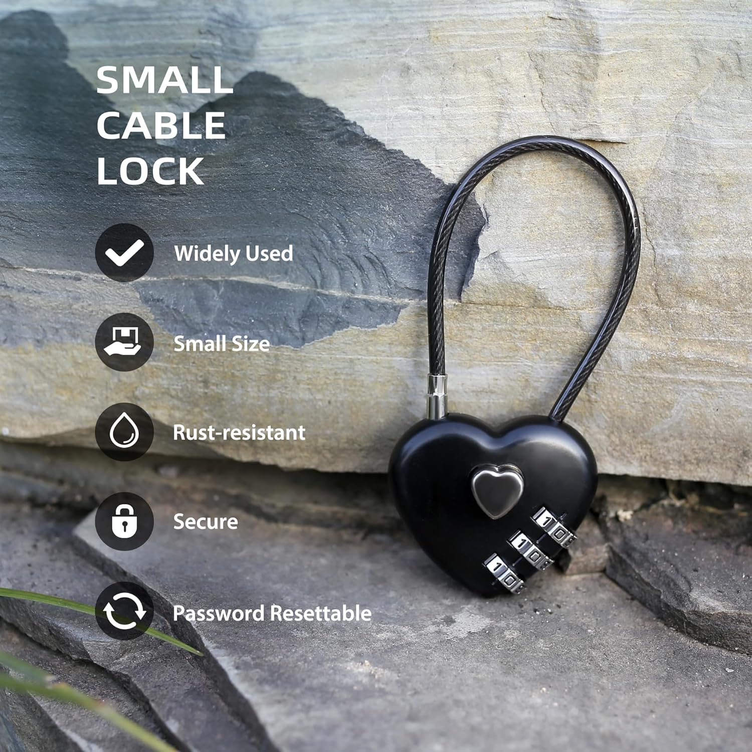 3 Digit Combination Lock, Combo Cable Lock with Code, Small Padlock Combination, for Luggage, Suitcase, Gym Locker, Backpack Bag Zipper, Cabinet, Mailbox, Fence, Travel Safe Outdoor Use