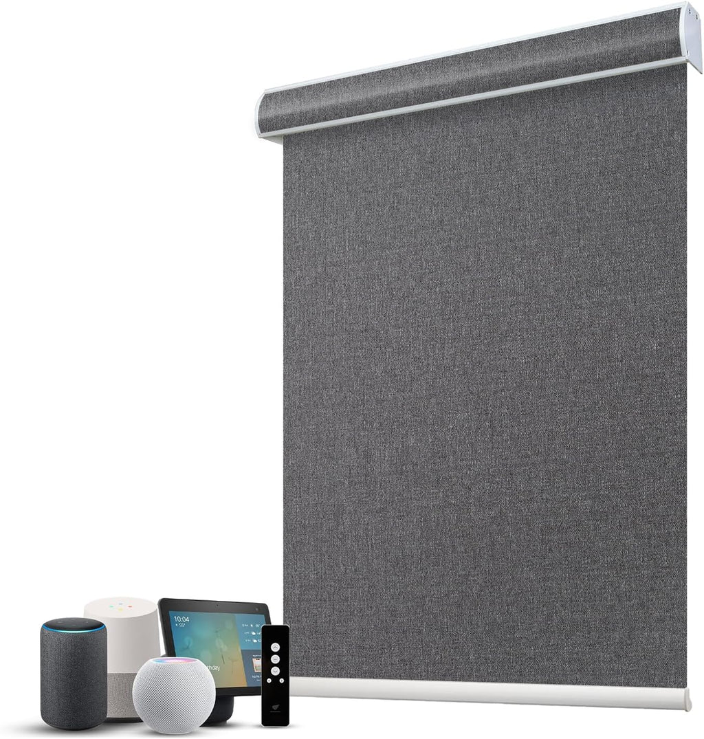 SmartWings Motorized 100% Blackout Shades Blinds, Custom Size, Cordless Window Shades Rechargeable Battery, Work with Matter/Apple HomeKit, Alexa, Thread/Zigbee, Remote Optional, Eclipse Anchor Grey
