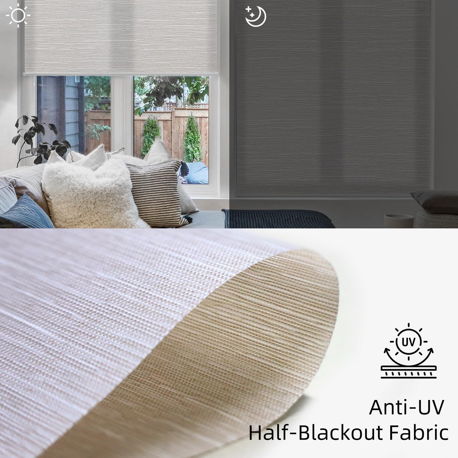SmartWings Motorized Blind Light Filtering Shade Work with Z-Wave Alexa Thread Homekit, 70% Blackout Smart Window Blinds Translucent, Cordless with Remote Control, Max 110"W x 148"H, Essential Cream