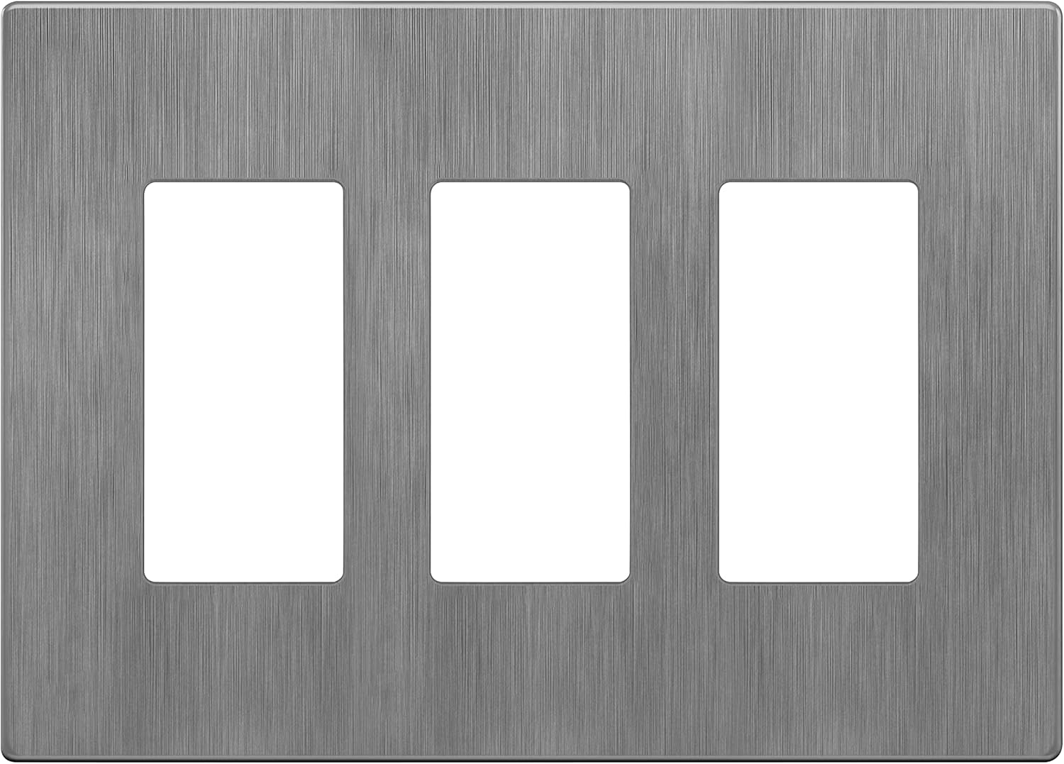 LIDER Brushed Finish Decorator Switch Cover, Screwless Wall Plate, Mid-Size 3-Gang 4.88" x 6.77", Unbreakable Polycarbonate Thermoplastic, UL Listed, LSWP-33M-BGY, Brushed Gray