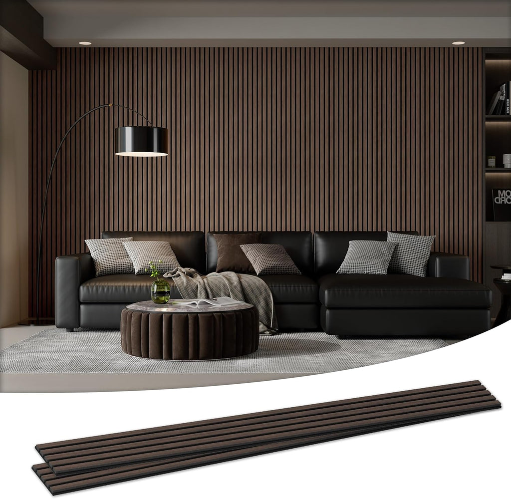 Wood Salt Acoustic Wall Panels, 2 Piece 94" x 23.6" x 0.8" Soundproof Wooden Wall Panels, 3D Fluted Sound Absorbing Panel, Natural Walnut