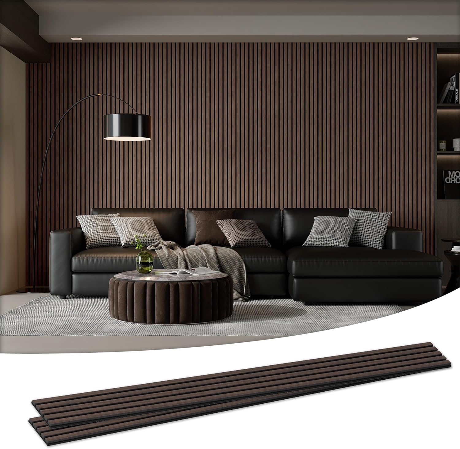 Wood Salt Acoustic Wall Panels, 2 Piece 94" x 23.6" x 0.8" Soundproof Wooden Wall Panels, 3D Fluted Sound Absorbing Panel, Natural Walnut