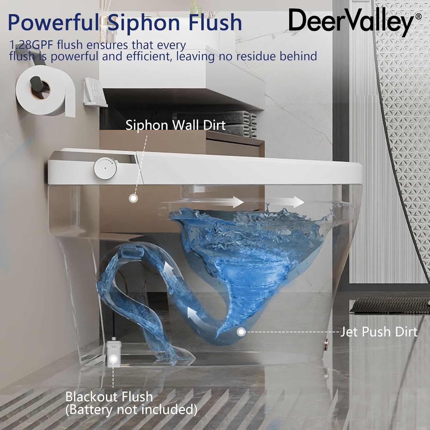 DeerValley Smart Toilet, One Piece Tankless Toilet with Bidet Built in Smart Toilet with 1.28GPF Auto Flush, Foot Kick, Blackout Flush, Warm Water, Heated Seat, Remote Control