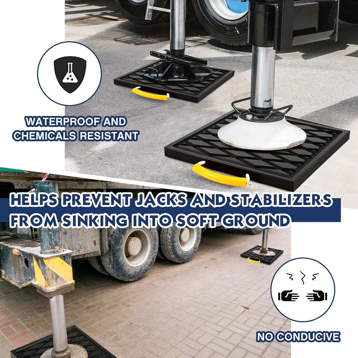 2 Pcs Rv Jack Pads 18 x 18 x 1 Inch Rv Leveling Blocks with Handle Heavy Duty Leveling Jack Pads Stabilizer Blocks for Truck Trailer Crane