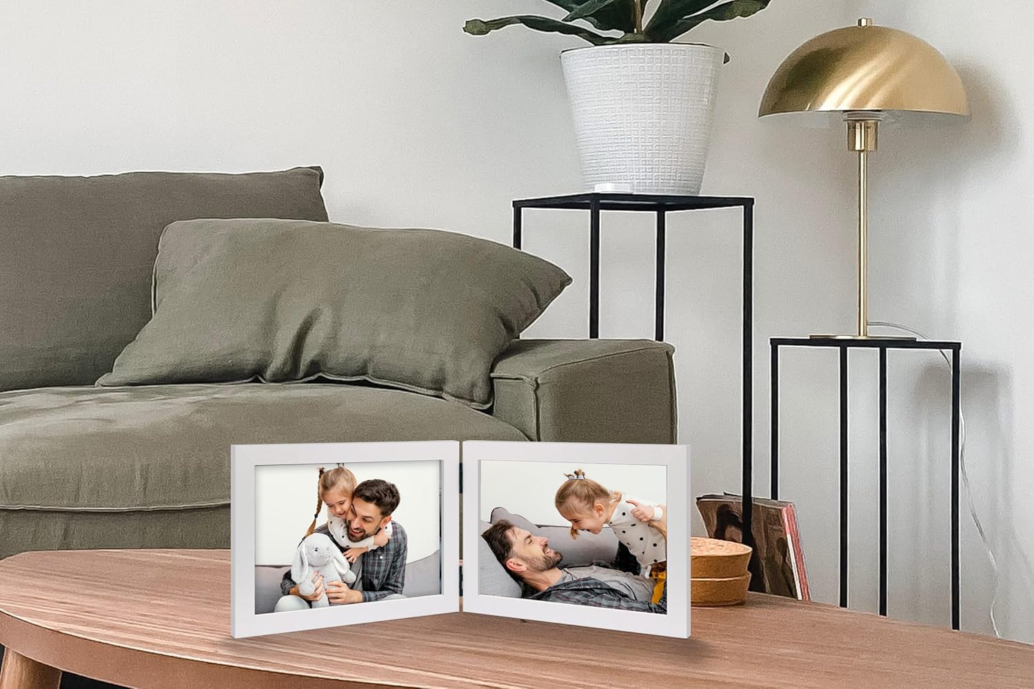 Double 4x6 Horizontal Combo, White Wood Picture Frame, 3.5x5.5 Opening Foldable Landscape View Photo Frame on Table-top or Wall