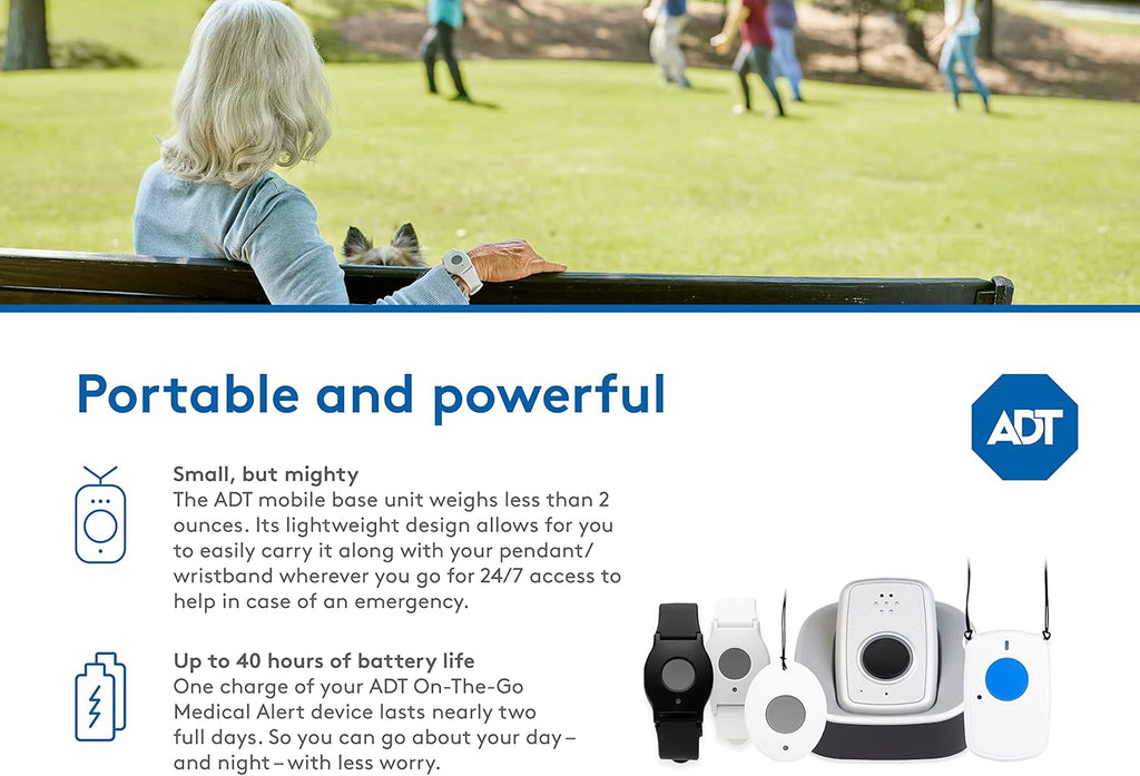 ADT - On-The-Go Mobile Medical Alert System for Seniors - GPS Capabilities, Included Waterproof Wearable Panic Button, 24/7 U.S. Based Monitoring (Fall Detection Pendant)