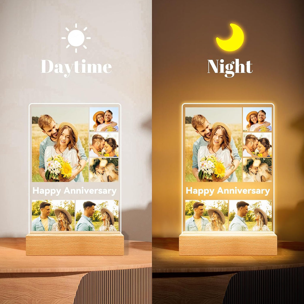 Custom Picture Frames with Photo, Personalized Photo Frame with Night Light, Customized Gifts for Couple, Personalized Anniversary Valentines Day Gifts for Women Men Her Him Boyfriend Girlfriend