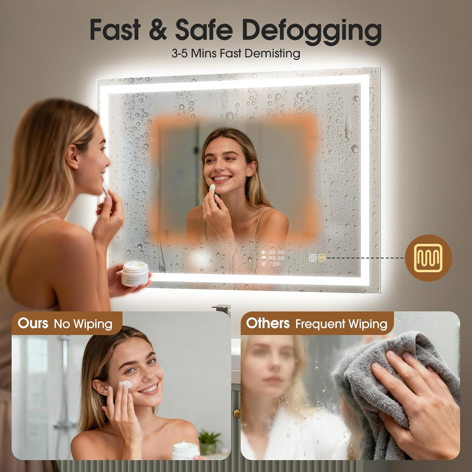 STARLEAD 40"x28" LED-Bathroom-Mirror-with-Lights, Wall-Mounted with Clock, Anti-Fog, 3 Color Temperature, Dimmable Brightness, Waterproof, Tempered Glass, Frontlit & Backlit