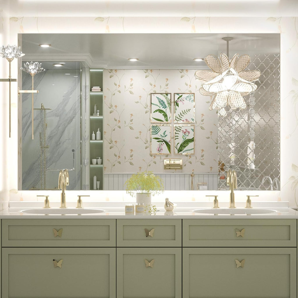 Keonjinn Bathroom Mirror with Lights 60 x 36 Inch, LED Mirror with Backlit, Anti Fog Lighted Mirror with Stepless Dimmable, UL Listed LED Driver, Waterproof, CRI90+, HD Tempered Glass
