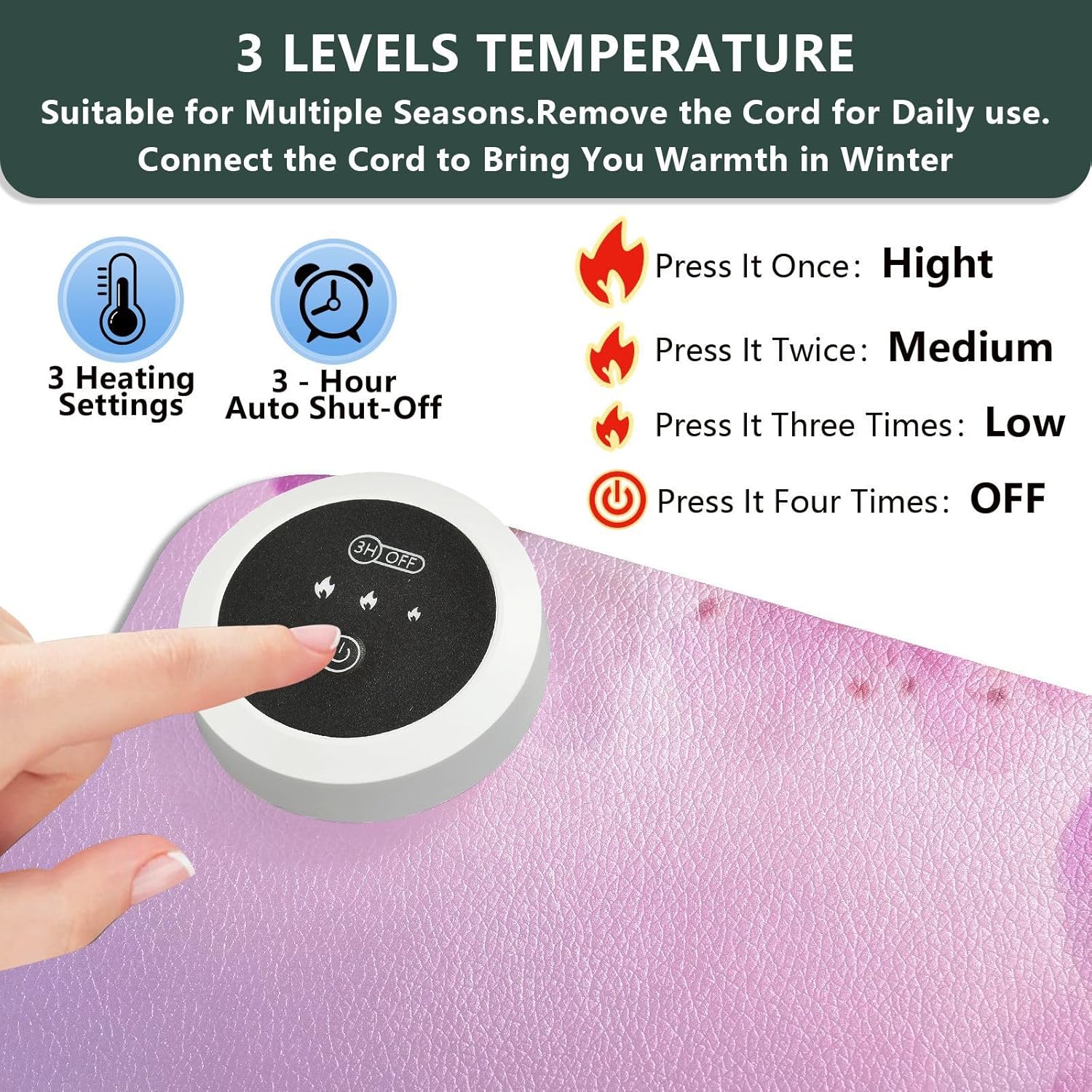 Heated Desk Pad Mouse Pad 31.5x13 Inch PU Leather Desk Mat with 3 Heat Levels Large Mouse Gaming Computer Laptop Mat Romantic Cherry Blossom